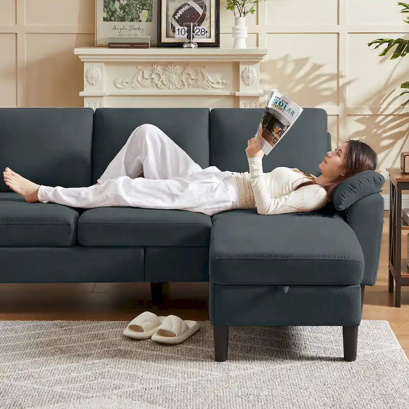 Modern Sectional Sofa Couch L Shaped with Removable Armrest, Convertible Couch with Reversible Ottoman for Living Room