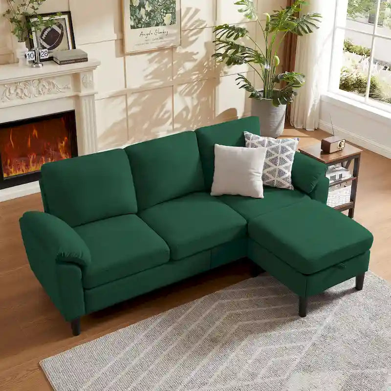 Modern Sectional Sofa Couch L Shaped with Removable Armrest, Convertible Couch with Reversible Ottoman for Living Room