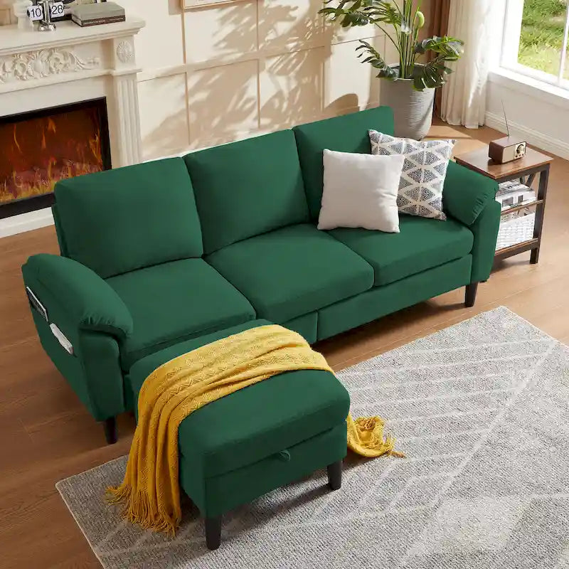 Modern Sectional Sofa Couch L Shaped with Removable Armrest, Convertible Couch with Reversible Ottoman for Living Room