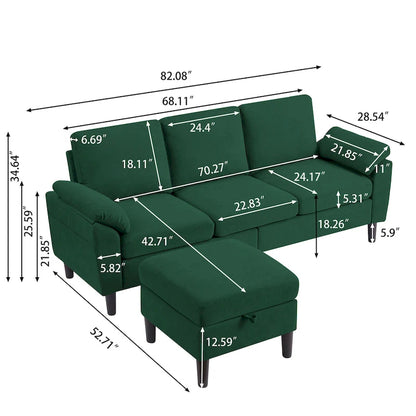 Modern Sectional Sofa Couch L Shaped with Removable Armrest, Convertible Couch with Reversible Ottoman for Living Room