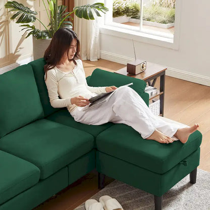 Modern Sectional Sofa Couch L Shaped with Removable Armrest, Convertible Couch with Reversible Ottoman for Living Room