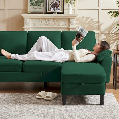 Modern Sectional Sofa Couch L Shaped with Removable Armrest, Convertible Couch with Reversible Ottoman for Living Room