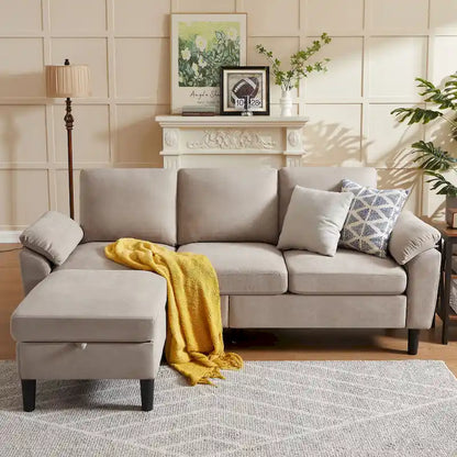 Modern Sectional Sofa Couch L Shaped with Removable Armrest, Convertible Couch with Reversible Ottoman for Living Room