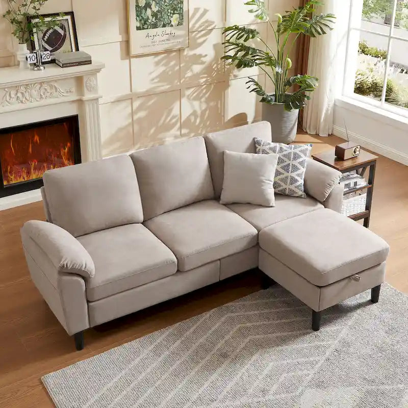 Modern Sectional Sofa Couch L Shaped with Removable Armrest, Convertible Couch with Reversible Ottoman for Living Room