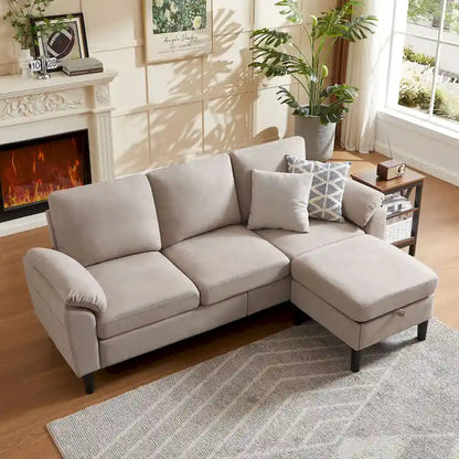 Modern Sectional Sofa Couch L Shaped with Removable Armrest, Convertible Couch with Reversible Ottoman for Living Room