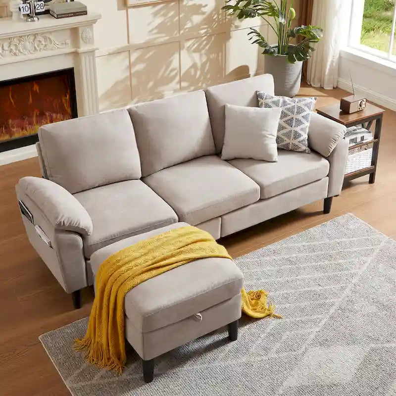 Modern Sectional Sofa Couch L Shaped with Removable Armrest, Convertible Couch with Reversible Ottoman for Living Room