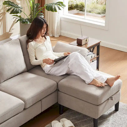 Modern Sectional Sofa Couch L Shaped with Removable Armrest, Convertible Couch with Reversible Ottoman for Living Room