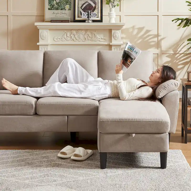 Modern Sectional Sofa Couch L Shaped with Removable Armrest, Convertible Couch with Reversible Ottoman for Living Room