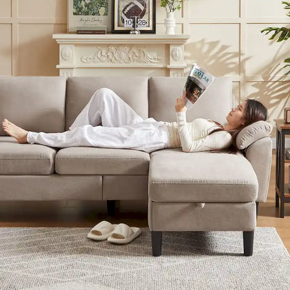 Modern Sectional Sofa Couch L Shaped with Removable Armrest, Convertible Couch with Reversible Ottoman for Living Room