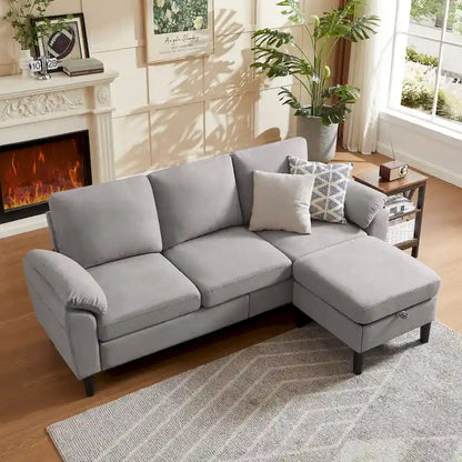 Modern Sectional Sofa Couch L Shaped with Removable Armrest, Convertible Couch with Reversible Ottoman for Living Room