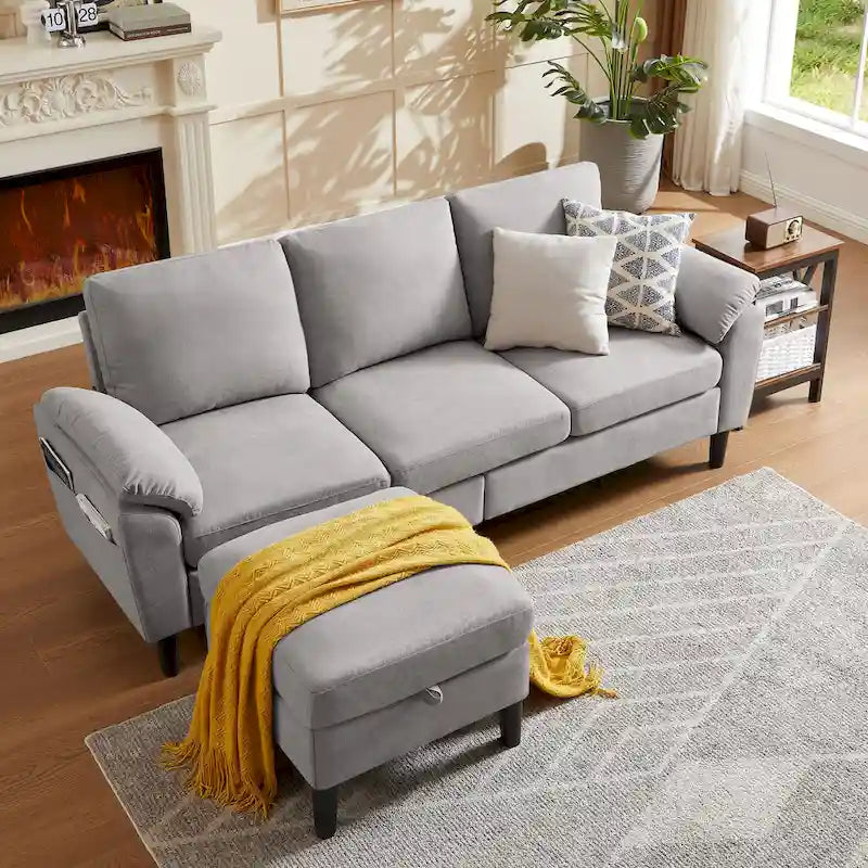 Modern Sectional Sofa Couch L Shaped with Removable Armrest, Convertible Couch with Reversible Ottoman for Living Room