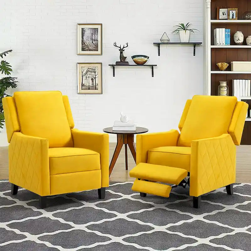 AVAWING Set of 2 Push Back Recliner Chair Linen Wing Back Chair