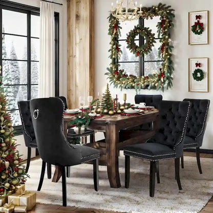 Dining Chairs Set of 6, Luxury Upholstered Velvet Kitchen Chairs Side Chair with Padded Seat Back and Solid Wood Legs - N/A