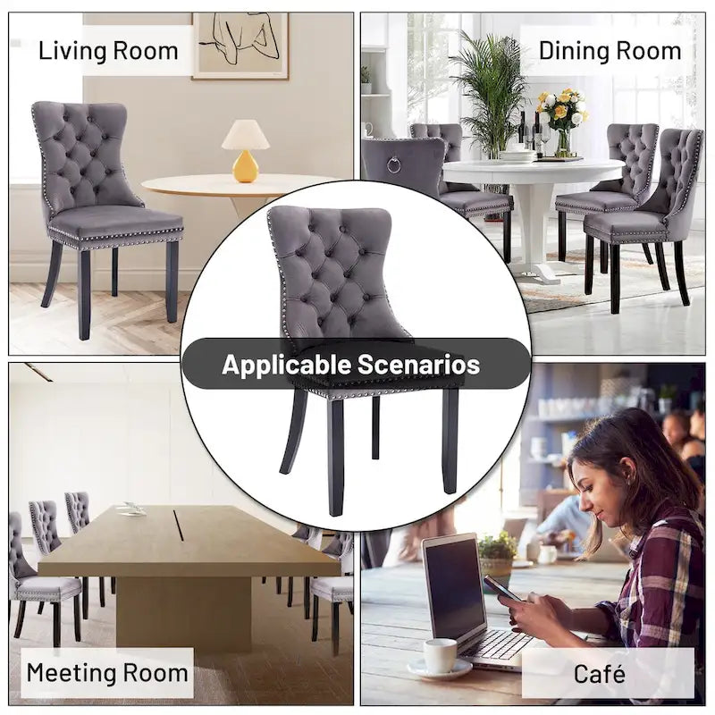 Dining Chairs Set of 6, Luxury Upholstered Velvet Kitchen Chairs Side Chair with Padded Seat Back and Solid Wood Legs - N/A