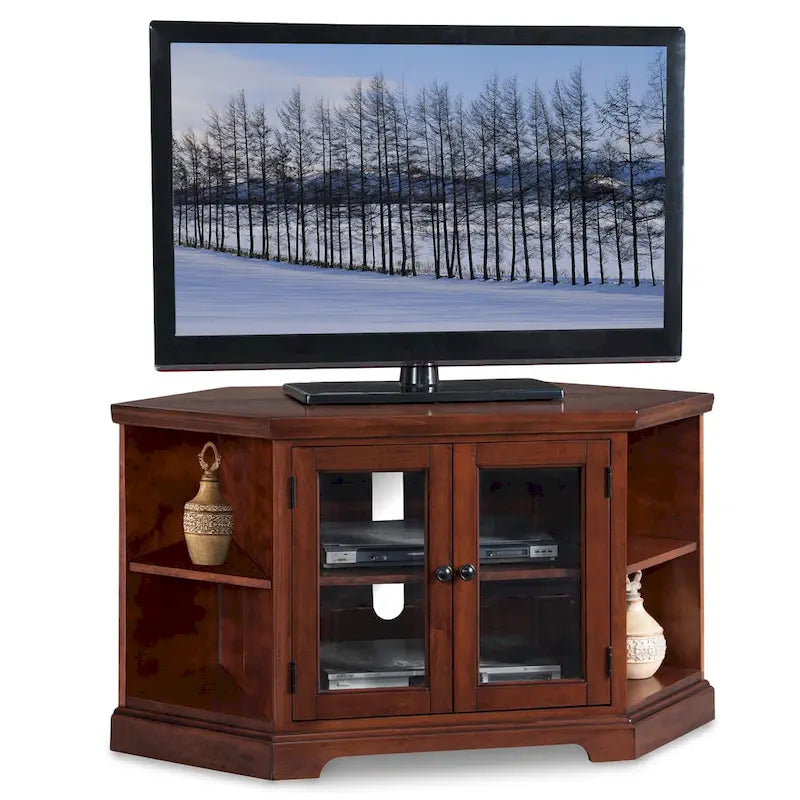 Leick Home Solid Wood Mission Oak Two Door Corner TV Stand