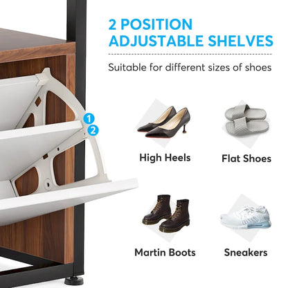 Entryway Coat Rack Shoe Bench Set, Industrial Hall Tree Coat Shoe Rack
