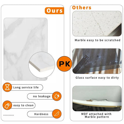 6 Seater Kitchen Dining Table Modern Marble Tabletop Rectangular with Tapered Metal Legs