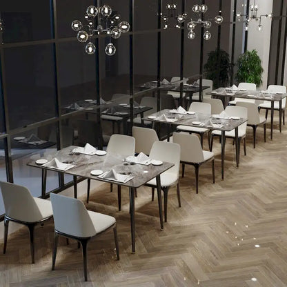 6 Seater Kitchen Dining Table Modern Marble Tabletop Rectangular with Tapered Metal Legs