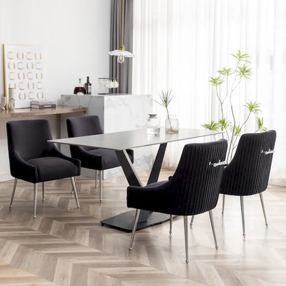 SEYNAR Modern Velvet Pleated Finish Back Dining Chair Set of 4 with Rear Handle
