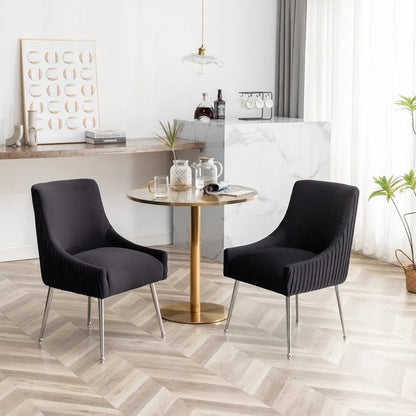 SEYNAR Modern Velvet Pleated Finish Back Dining Chair Set of 4 with Rear Handle