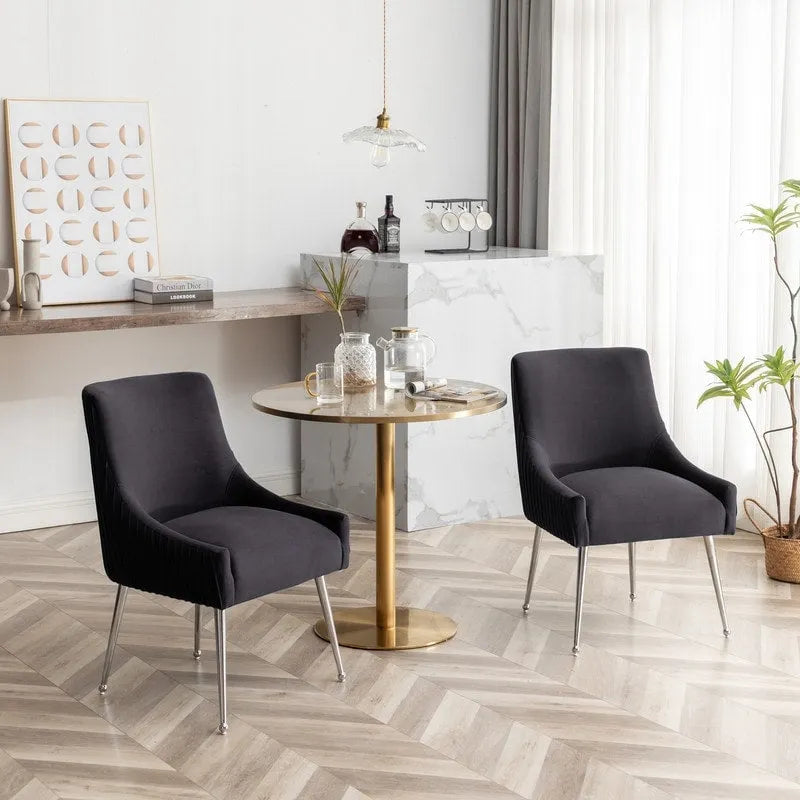 SEYNAR Modern Velvet Pleated Finish Back Dining Chair Set of 4 with Rear Handle