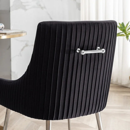 SEYNAR Modern Velvet Pleated Finish Back Dining Chair Set of 4 with Rear Handle