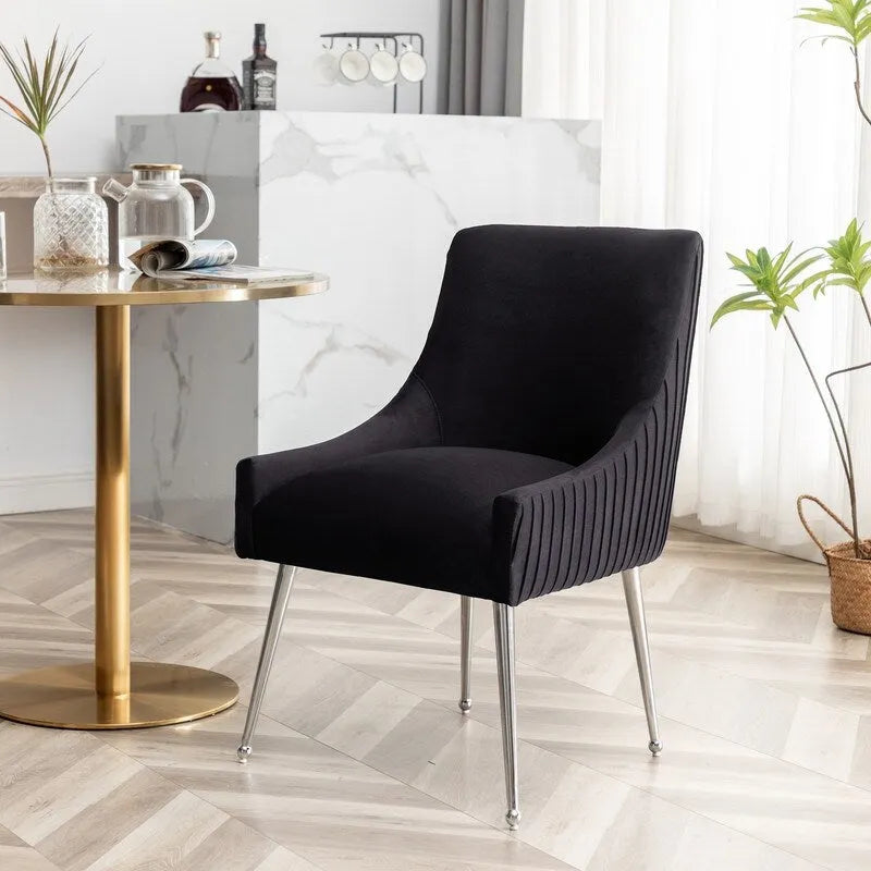 SEYNAR Modern Velvet Pleated Finish Back Dining Chair Set of 4 with Rear Handle