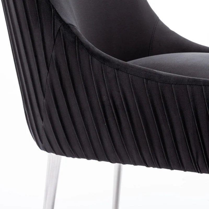 SEYNAR Modern Velvet Pleated Finish Back Dining Chair Set of 4 with Rear Handle