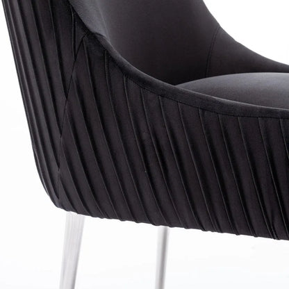 SEYNAR Modern Velvet Pleated Finish Back Dining Chair Set of 4 with Rear Handle