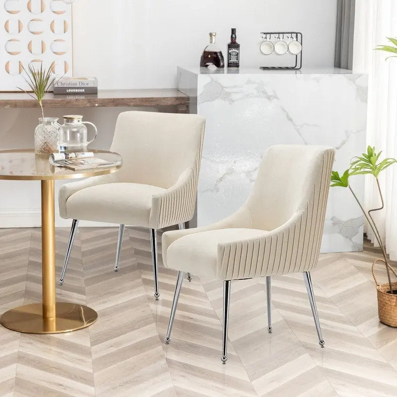 SEYNAR Modern Velvet Pleated Finish Back Dining Chair Set of 4 with Rear Handle