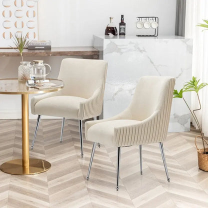 SEYNAR Modern Velvet Pleated Finish Back Dining Chair Set of 4 with Rear Handle
