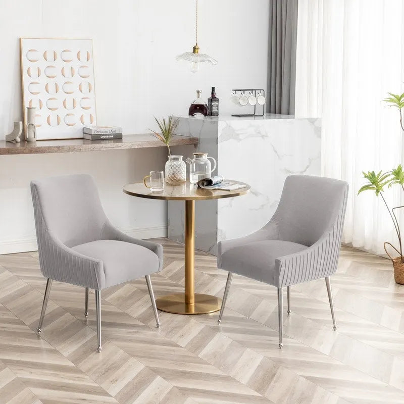 SEYNAR Modern Velvet Pleated Finish Back Dining Chair Set of 4 with Rear Handle