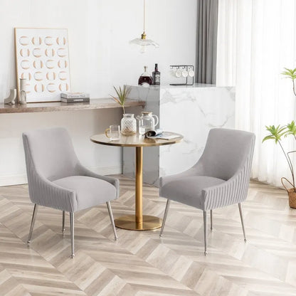 SEYNAR Modern Velvet Pleated Finish Back Dining Chair Set of 4 with Rear Handle