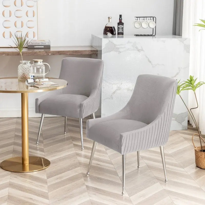 SEYNAR Modern Velvet Pleated Finish Back Dining Chair Set of 4 with Rear Handle