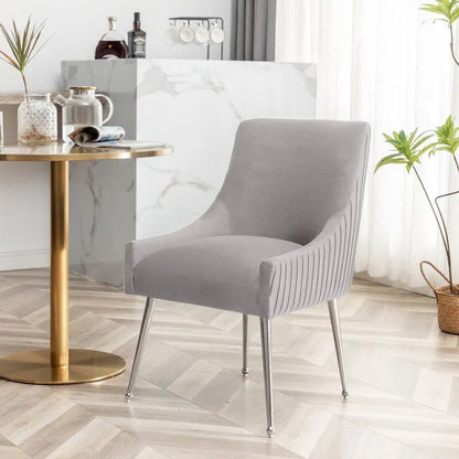 SEYNAR Modern Velvet Pleated Finish Back Dining Chair Set of 4 with Rear Handle
