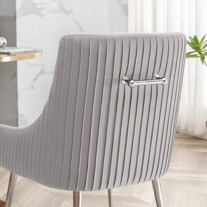 SEYNAR Modern Velvet Pleated Finish Back Dining Chair Set of 4 with Rear Handle