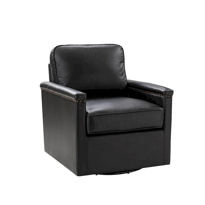 Rita Classic Genuine Leather Swivel Armchair With Nailhead Trims By HULALA HOME