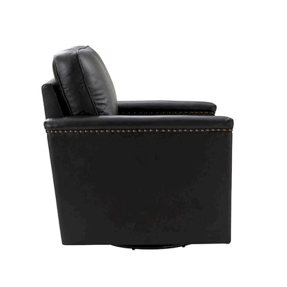 Rita Classic Genuine Leather Swivel Armchair With Nailhead Trims By HULALA HOME