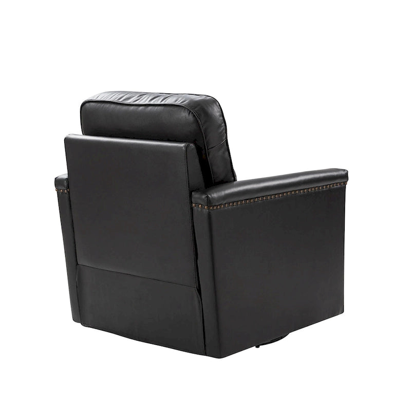 Rita Classic Genuine Leather Swivel Armchair With Nailhead Trims By HULALA HOME