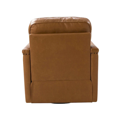 Rita Classic Genuine Leather Swivel Armchair With Nailhead Trims By HULALA HOME