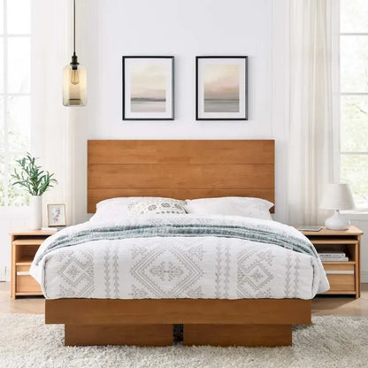 MUSEHOMEINC Solid Wood Headboard for Queen/King Size Bed with Flat Panel Design, Match with Our Floating Bed Frame, Teak