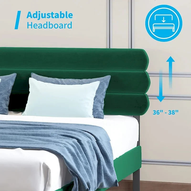 Mixoy Fabric Padded Bedroom Furniture,Upholstered Bed Frame with Velvet Tufted Headboard