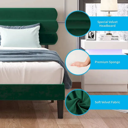 Mixoy Fabric Padded Bedroom Furniture,Upholstered Bed Frame with Velvet Tufted Headboard