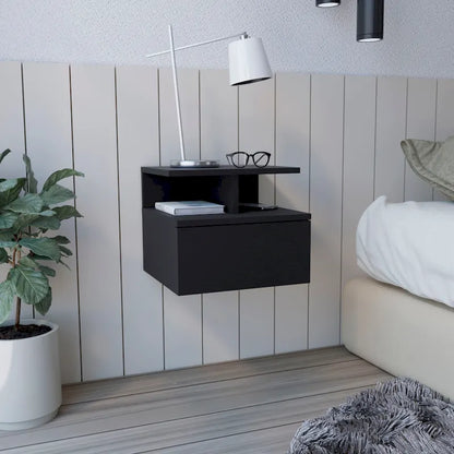 Adele Floating Nightstand with Open Shelf, Drawer, White