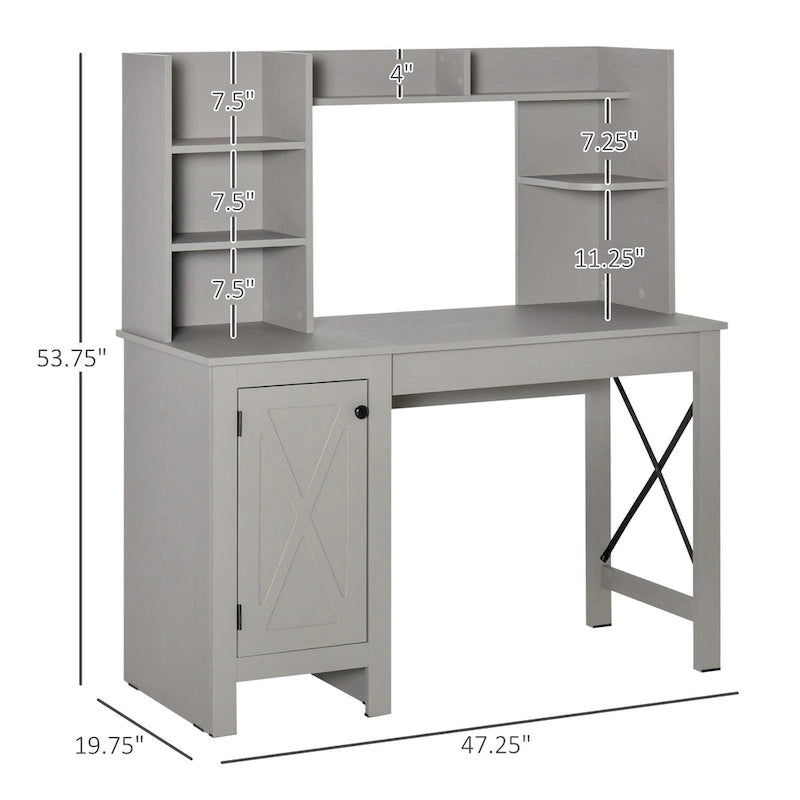 HOMCOM Farmhouse Computer Desk with Hutch and Cabinet, Home office Desk with Storage, for Study