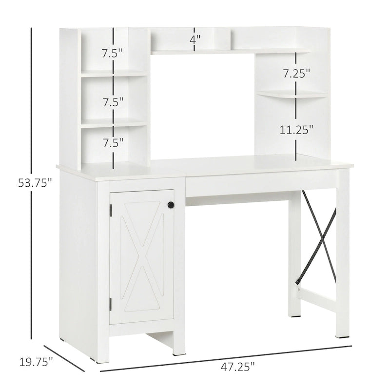 HOMCOM Farmhouse Computer Desk with Hutch and Cabinet, Home office Desk with Storage, for Study