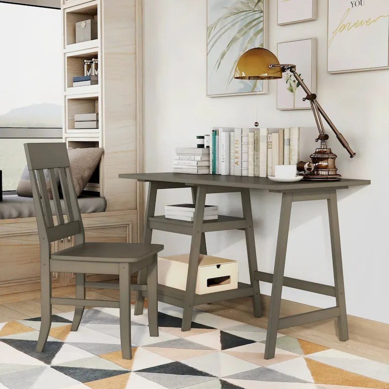 Writing Desk with Chair | 47" W | Grey & White | Transitional Home Office Desk