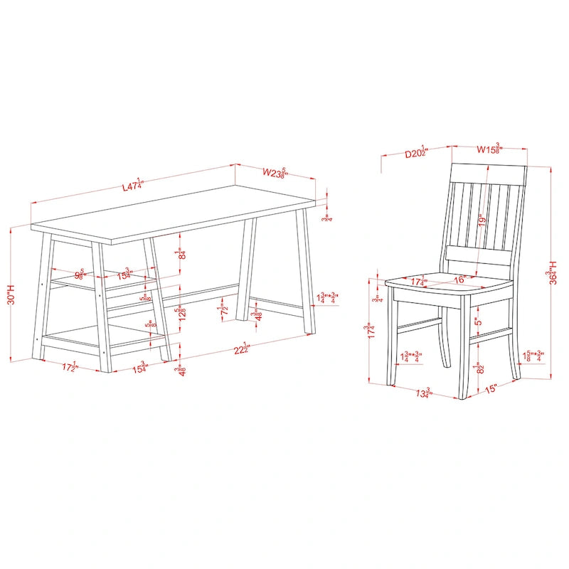 Writing Desk with Chair | 47" W | Grey & White | Transitional Home Office Desk