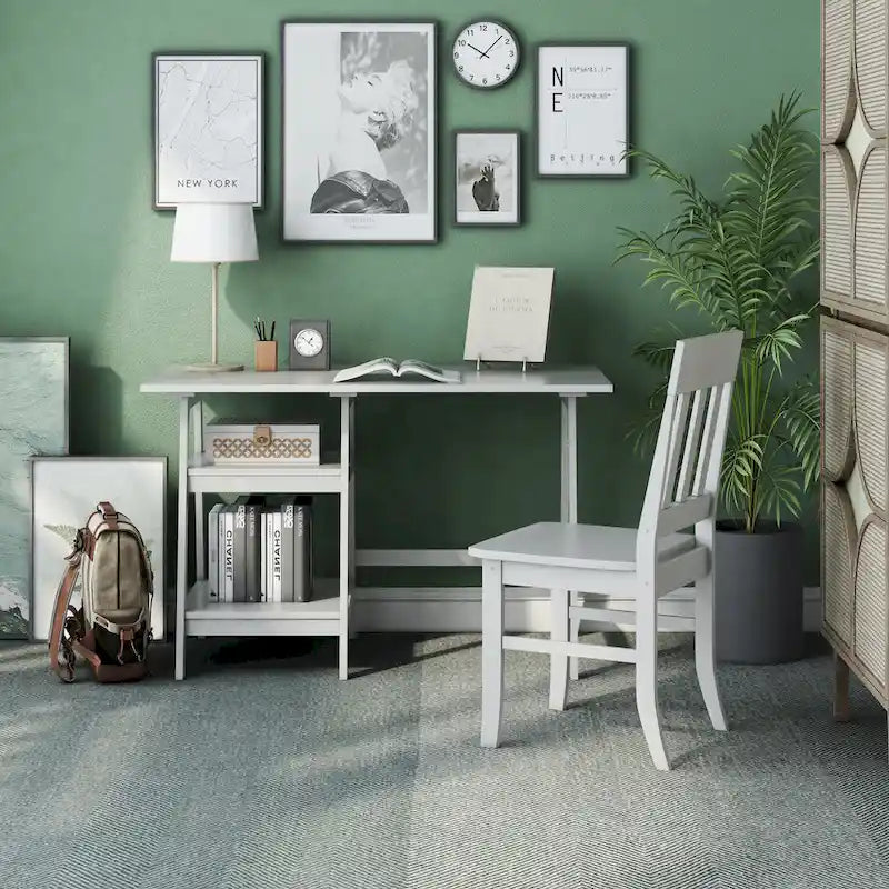 Writing Desk with Chair | 47" W | Grey & White | Transitional Home Office Desk