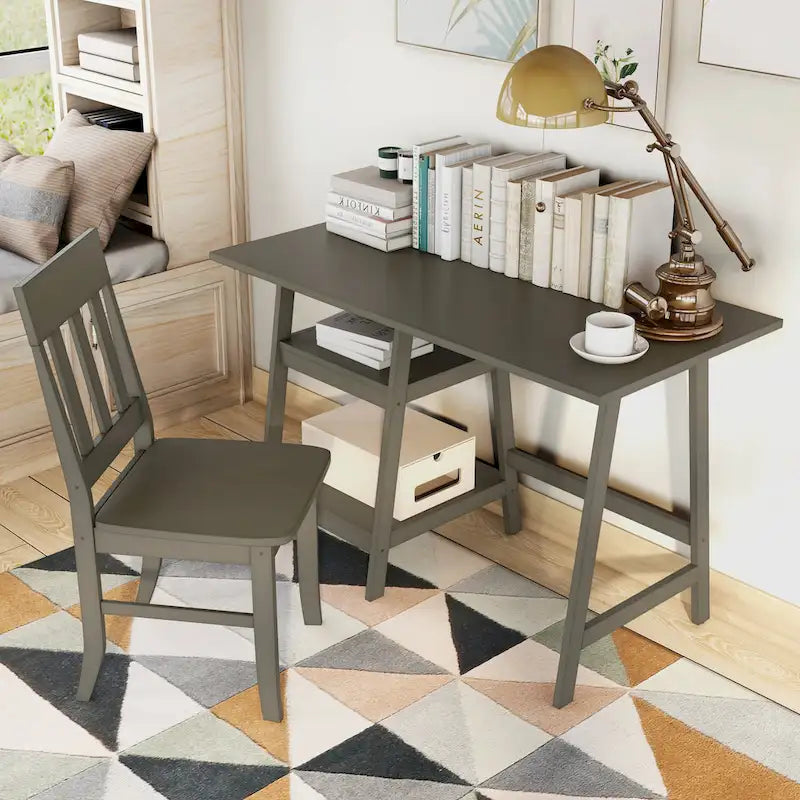 Writing Desk with Chair | 47" W | Grey & White | Transitional Home Office Desk